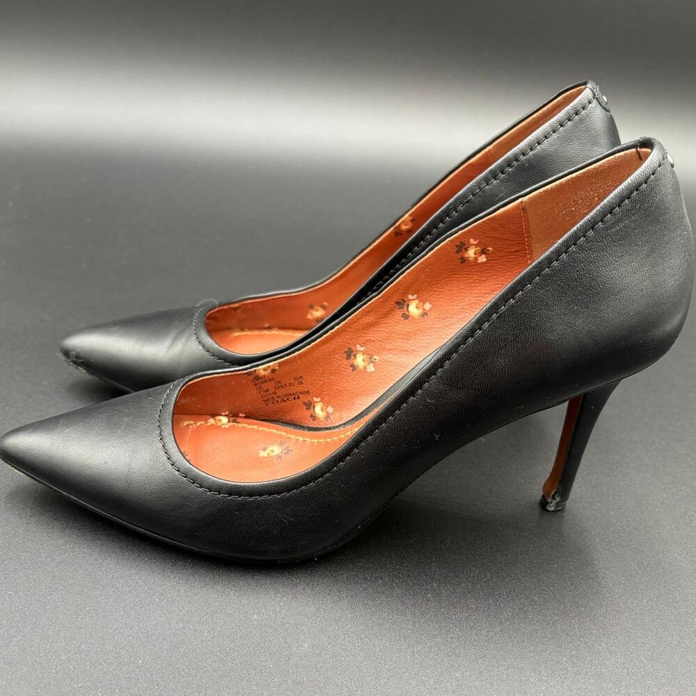 Coach G1807 Black Leather Pointed Toe Pumps Heels Women's Size 7.5B - Picture 2 of 11